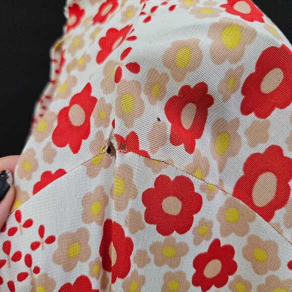 70s Shapely Flower Power Dagger Collar Long Sleeve Button Down Shirt - Picture 9 of 15